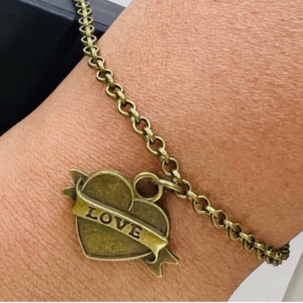 Antique Bronze Love Banner Bracelet - Picture 2 of 2